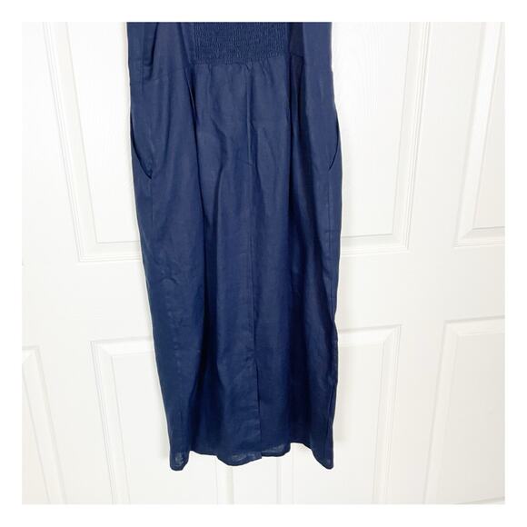 Quince Navy European Linen Midi Sun Dress Scoop Neck Capsule Wardrobe NWT Sz L - Picture 7 of 11